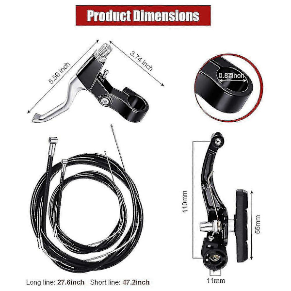 Komplett sykkelsett for terrengsykkel, V-brems + ytre kabler + bremsespak + bremsetilbehør for for- og bakhjul