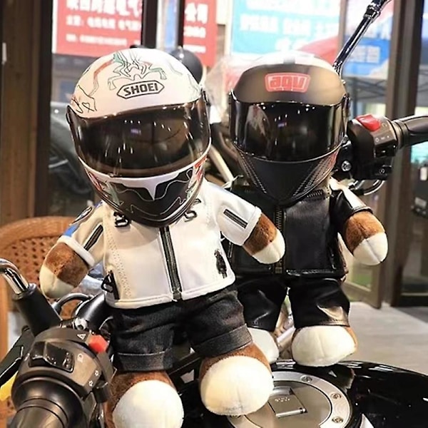 Ny Cool Kreativ Hjelm Teddybjørn Motorcykel Dukke Lokomotiv Bjørn Plys Legetøj Motorcykel Racing Julepynt Gave Red Spider