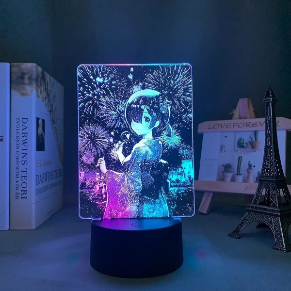 Anime 3D Lampe Rem og Ram fra Re Zero Starting Life in Another World Natlampe til Soveværelsesindretning Fødselsdagsgave LED Natlys (Farve: A)BY D