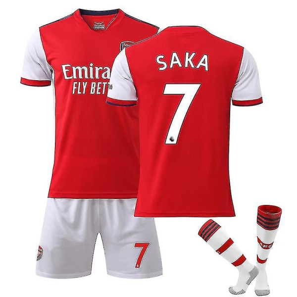 Arsenal Hjemme Barn Menn Fotballsett Fotballdrakt Trening T-skjorte Dress 21/22 Aubameyang / Simth / Saka / Pepe 21 22 Saka 7 adults S(165-170CM)