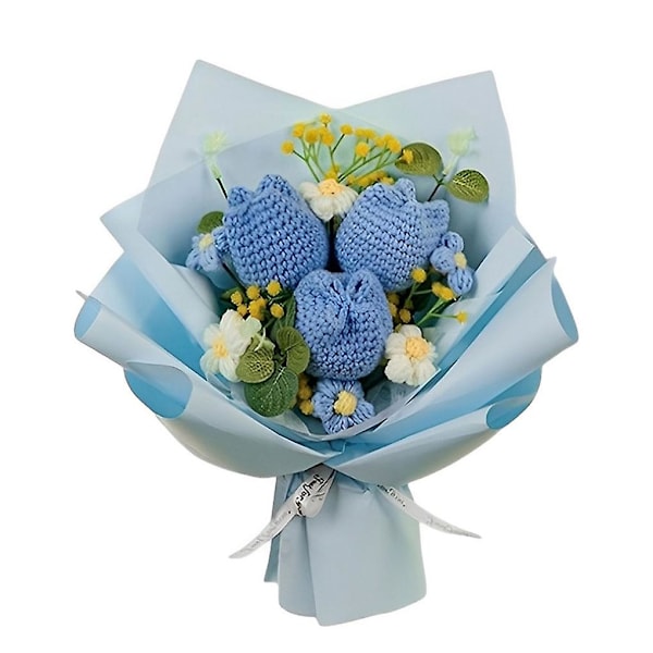 Moderne og smukke håndvævede garnbuketter til gavegivning Blue yarn bouquet