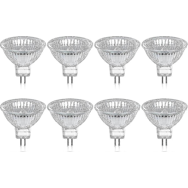 Paket med 8 Halogenlampor GU5.3 MR16 35W 12V Dimbar - Varmvit 2800K, 400 Lumen, Glaskåpa