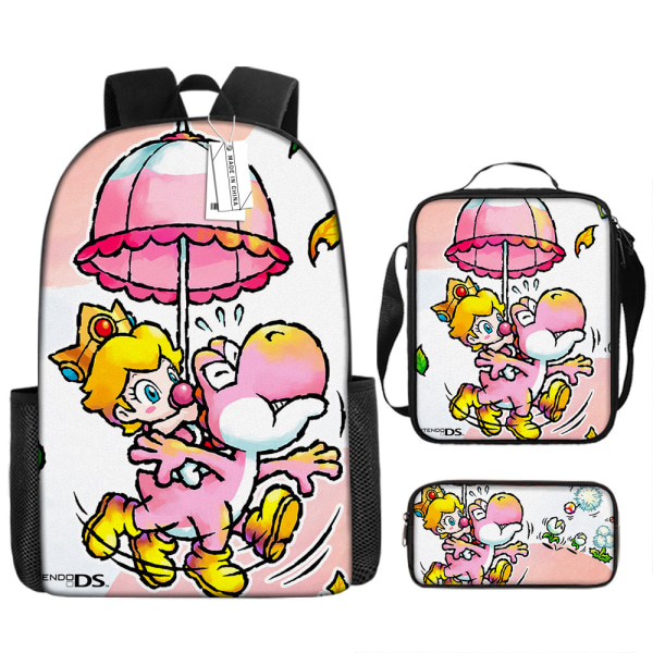 Super Mario Princess Ryggsäck Skolväska Pennfodral Lunchväska Tre-delad Set