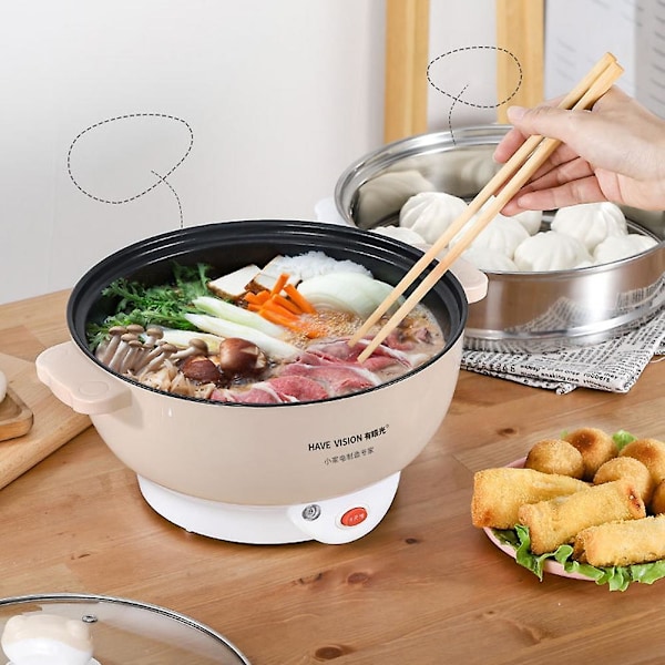 Multifunktionell non-stick elektrisk spis ångkokare kök varm gryta matlagningsverktyg White Double Layer