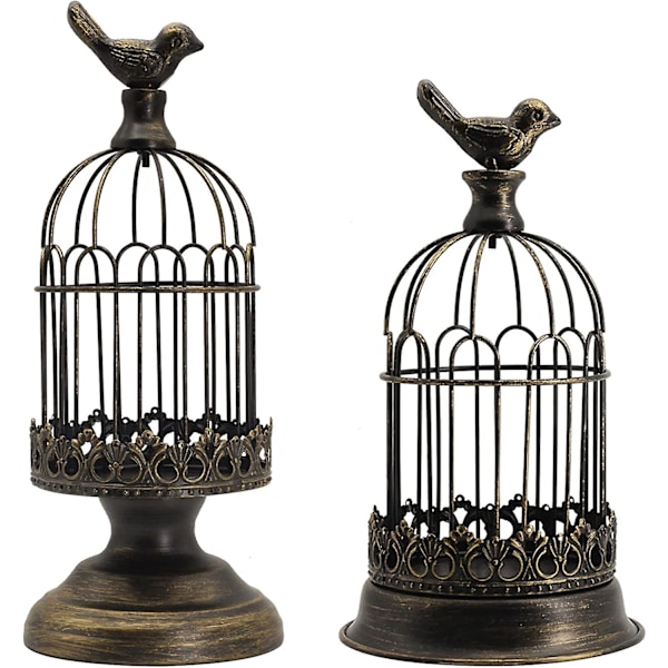 Dekorativ Fuglebur Lysestager Sort Vintage Lys Lanterner Sæt Af 2 Til Bryllup Lys Midtpunkter Modtagelse Hjem Pejs Ferie Dekoration Black
