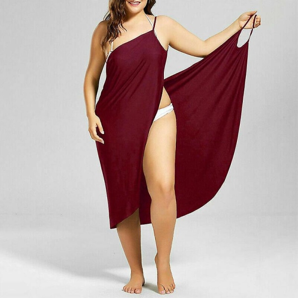 Dam Bikini Cover Up Sarong Beach Long Dress Cover klänning wine red XL