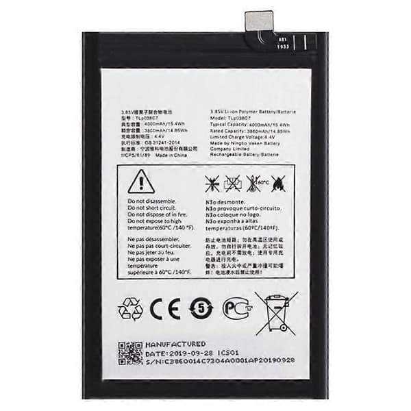 Til Alcatel 3X (2019) 3.7V 3860mAh Li-Polymer Batteri Samlekomponent (Encode: TLP038C7/TLP038C1)