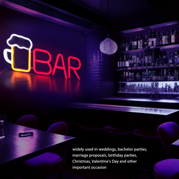 LED-neonskylt BAR-formdesign USB eller batteridriven Hög säkerhet Allmänt använd Bar Neonljus för sovrum Fest Bakgård Röd BAR