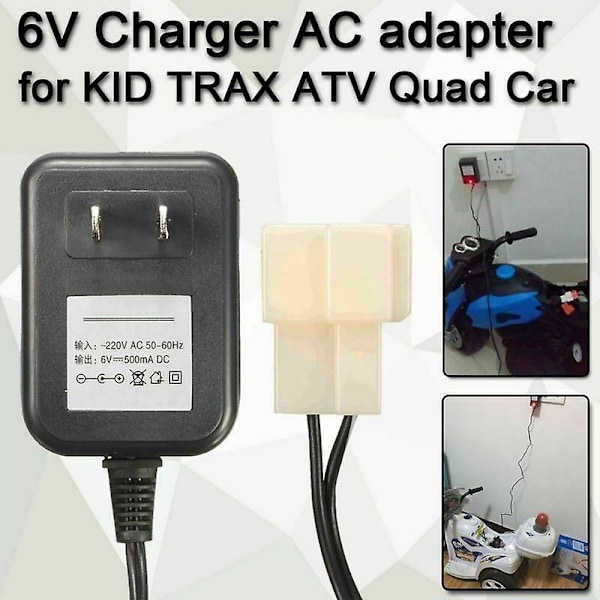 Ny vegglader AC-adapter for 6V batteridrevet Ride On Kid TRAX ATV Quad Car