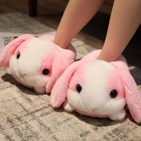Kanin/hamster/hundformade plyschtofflor Kreativ inpackning Luddiga varmfodrade vinterdragskor för vuxna inomhus 35-41cm Pink Rabbit