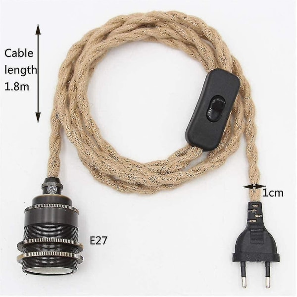 Hamppu köysi riippuvalaisin sarja kytkimellä pistokkeella DIY yksipäinen roikkuva, kaapeli köysi E27 (pronssi)