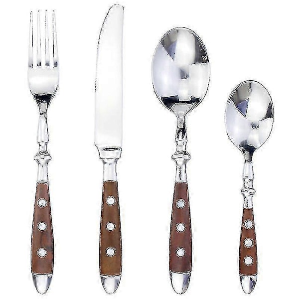 Klassisk Elegant Resin Rivets Håndtak Stil Rustfritt Stål Vestlig Bestikk 4 I 1 Sett Delikate Redskaper Servise For Hjemmet 3152 brown
