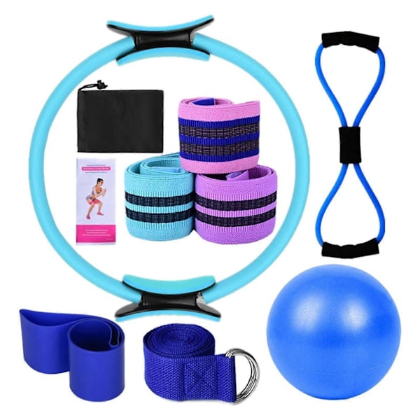 Jooga Fitness 11-osainen setti Pilates-välineet ja -tarvikkeet kotitreeneihin, rengas, vastuskuminauhat, pakaranauhat, joogapallo ja venytyshihnat Blue