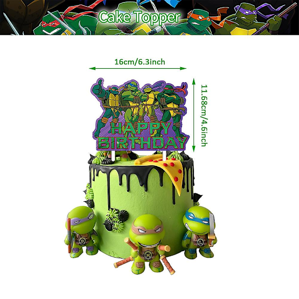 Teenage Mutant Ninja Turtles Temafest Dekorationssats Grattis På Födelsedagen Banner Dragningsflagga Ballongset Tårta Cupcake Toppers Barnfesttillbehör (FMY)