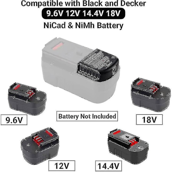 Reservelader Kompatibel med Black & Decker 9.6v 12v 14.4v 18v Nicad Nimh Batteri Hpb18-ope Hpb18 Hpb14 Hpb12 Hpb96 244760-00 A1718 Fsb18 B