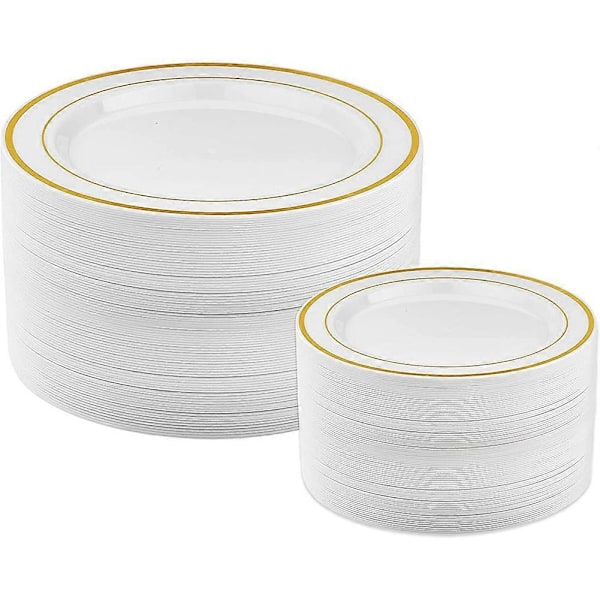 Guld Plasttallrikar - 25 Middagstallrikar och 25 Salladstallrikar Plasttallrikar Engångstallrikar för white  gold
