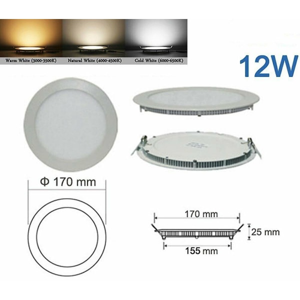 UK Ultra Slim Nedfelt LED Flat Panel Takspotter Downlights Spotlights 79/256 Natural White 12W