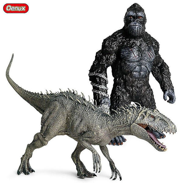 Oenux Ny Jurassic Dinosaur Indominus V-rex Actionfigurer Åben Mund Vild Tyrannosaurus Stor Gorilla Dyr Model Legetøj til Børn 2pcs