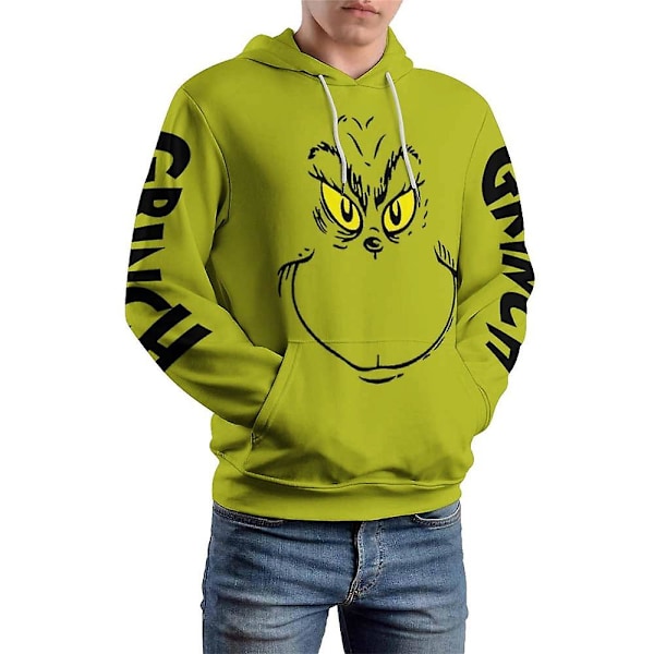 Jule-Grinch 3D-trykt hettegenser Unisex Grønn Monster Pullover Hettegenser 2XL