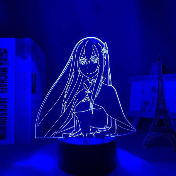 Anime 3D Lampe Rem og Ram fra Re Zero Starting Life in Another World Natlampe til Soveværelsesindretning Fødselsdagsgave LED Natlys (Farve: A)BY A
