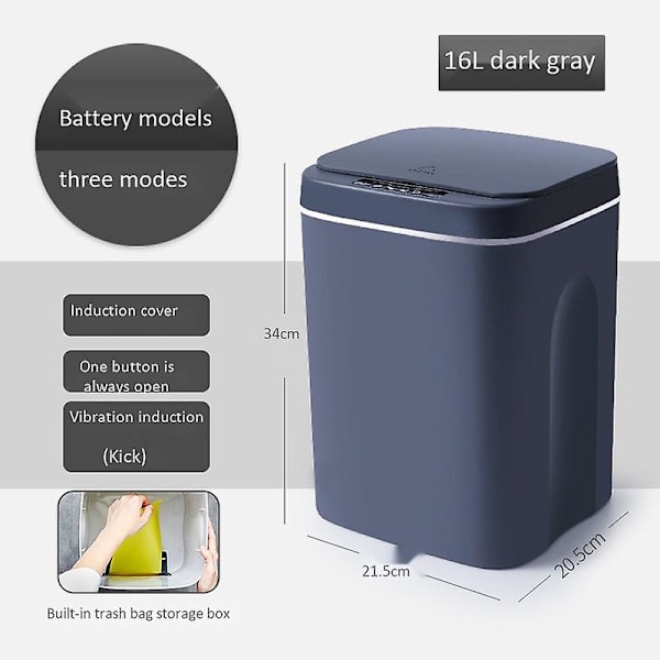 16L Automatisk Sensor Soptunna Induktionsavfallskorg Eco-Soptunna Hushållssoptunna - Blå blue