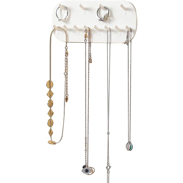 Necklace Hanger Wall Mount, Adhesive, Jewelry Storage Hanging Has 12 Hooks For Necklaces, Rings, Bracelets, Chains, Keys,- White  (FMY)