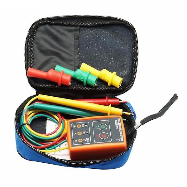 New 3 Phase Sequence Rotation Tester Indicator Detector Meter Led Buzzer With Portable Pouch Td-led