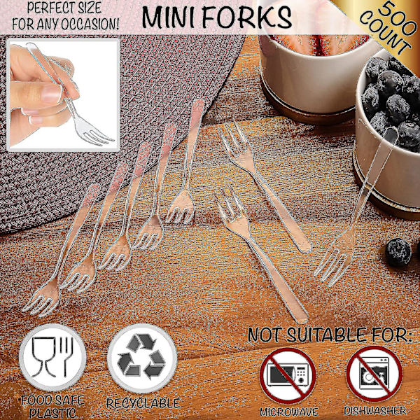 Smaksforsker Mini Gaffler - 500 stk Plastklare Mini Gaffler For Frukt Dessert Og Frossenfor Festgave Mini Forks 500CT