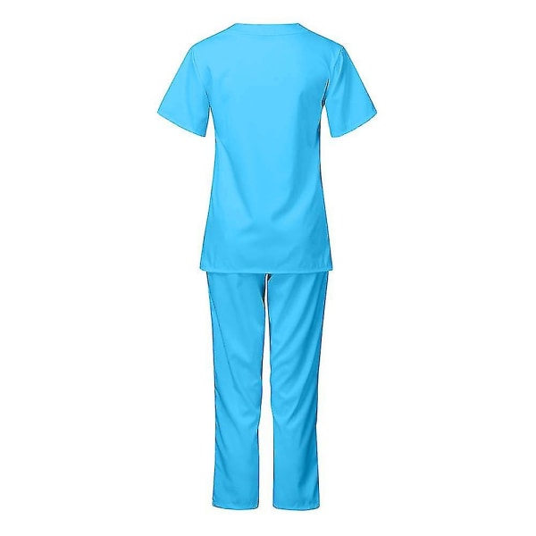 Unisex lege topp og bukse skrubbsett sykepleier tannlege dress for medisinsk bruk Sky Blue XL