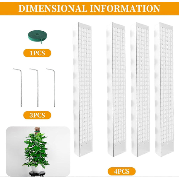 Monstera Stöd, 61 cm 4-Pack Sphagnum Stöd, med Kardborreband och Spikar Inomhus Växtstöd, Monstera, Växtstöd för Klätterväxter Monstera Support f