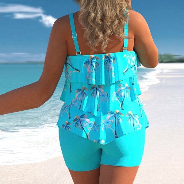 Plus Size Sexig Rygglös Baddräkt Set Kvinnor Kaskad Volang Suspender Baddräkt Sommar Ny Bikini Baddräkt Cartoon Print Strandkläder Black 4XL