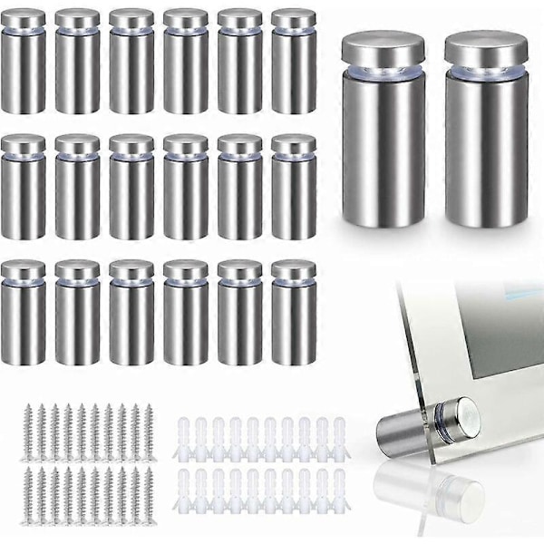 20 Pcs Glass Spacer, Stainless Steel Wall Mount for Advertising Nails, for Plates and Sign Displays (Silver)