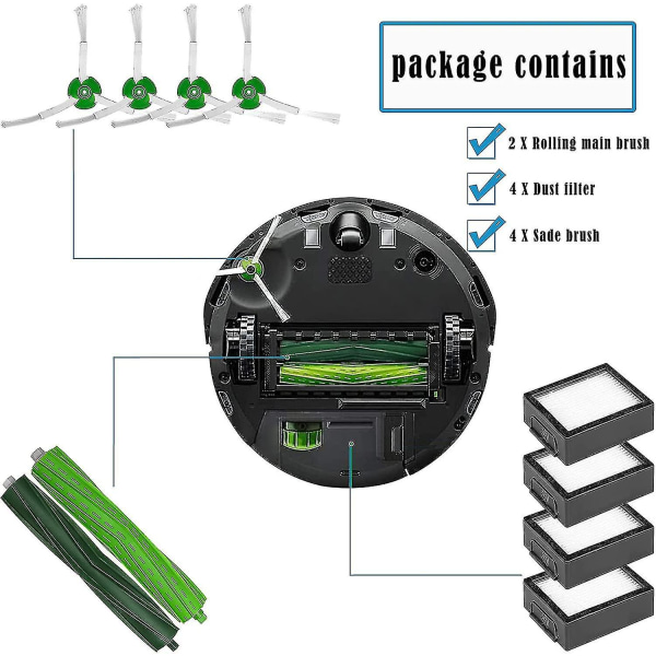 Reservedeler Børster for iRobot Roomba I, E, & J-serien E3 E5 E6 E7 I7 I7+/i7 Plus J7 I6 I3 I3 I3+ I4 Plus 3150, Tilbehørsett Sidebørster Gummi