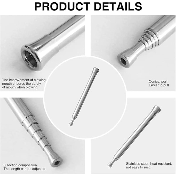 2-osainen teleskooppinen puhallusputki, 14*63,5 cm ruostumattomasta teräksestä valmistettu taitettava taskupalje, teleskooppinen nuotiotyökalu, nuotiolle, retkeilyyn, ulkoiluun, ruoanlaittoon