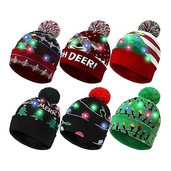 Christmas Hats With Led Light Christmas Light Up Sweater Knitted Beanie Xmas Hat For Adults Kids New Year's Christmas Decor 2022