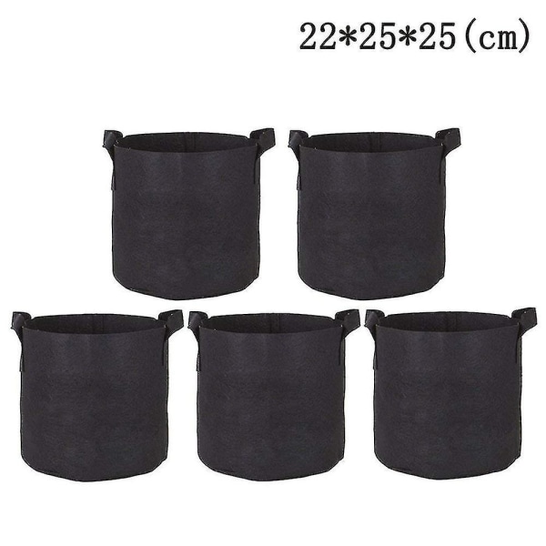 5-pack Växtsäckar - Svarta Andningsbara Tygpåsar, Aeration Tygpåsar 22*25*25CM