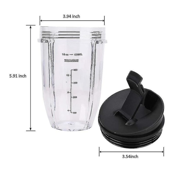 2 stk 18oz Erstatningsbeger for Ninja Blender med Lopp for Ninja Auto Iq Bl480 Bl642 Bl450 Bl682 Bl480