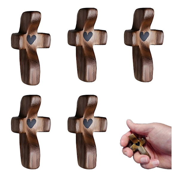 Trækors \"Mit Hjerte\" fra Det Hellige Land, Jesus Tommelfinger Holdende Kors, Angstdæmpende Komfortkors til At Holde Om & Bede, Kristne Gaver til Voksne 5pcs