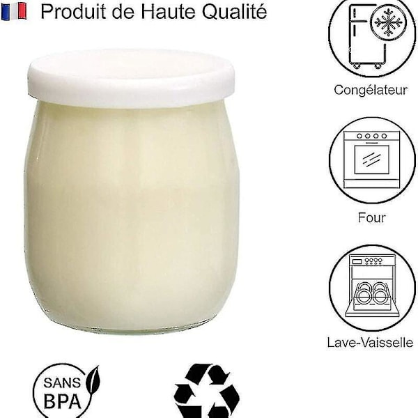 Set med 12 Glasyoghurtburkar med Läckagesäkra Lock  Tillverkade i Frankrike  För Yoghurtmaskiner  Multikokare och Matberedare (Thermomix, Seb, etc)  143 Ml / 1