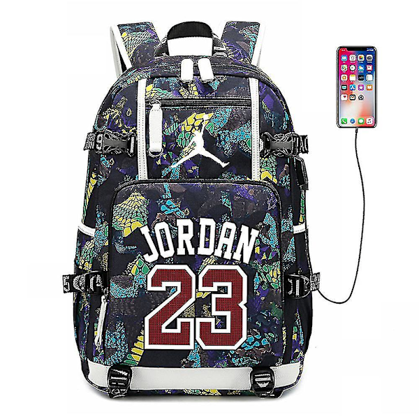 Nba Jordan 23 Backpack Waterproof Rucksack Large Capacity School Bag With Usb Port [XH]