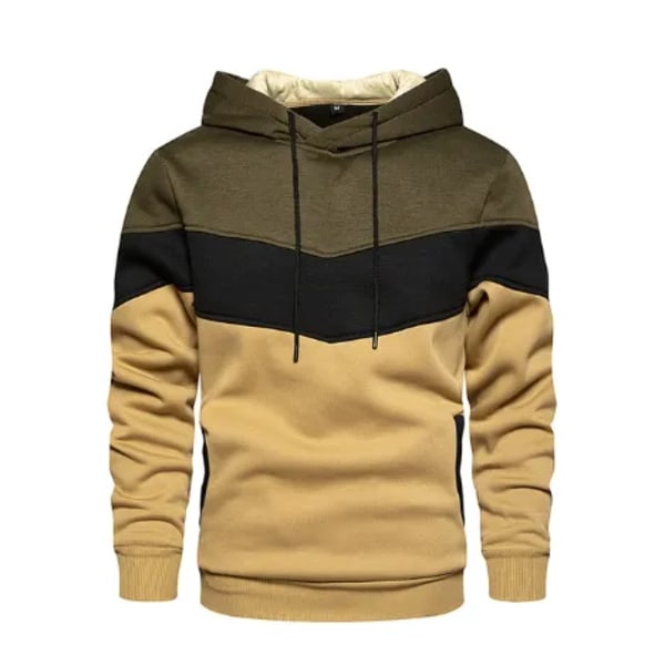 Herr Patchwork Hoodie Outdoor Casual Sportswear Street Fashion Herr Fleece Termisk Huvtröja Höst Vinter Svart Army Green XXXL