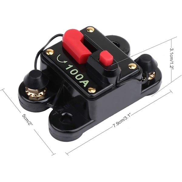 Kretsbrytare med manuell återställning, 100A säkringshållare trollingmotor automatisk bil marin cykel stereo ljud inline växelriktare 12v-24v DC (100a) [DM]