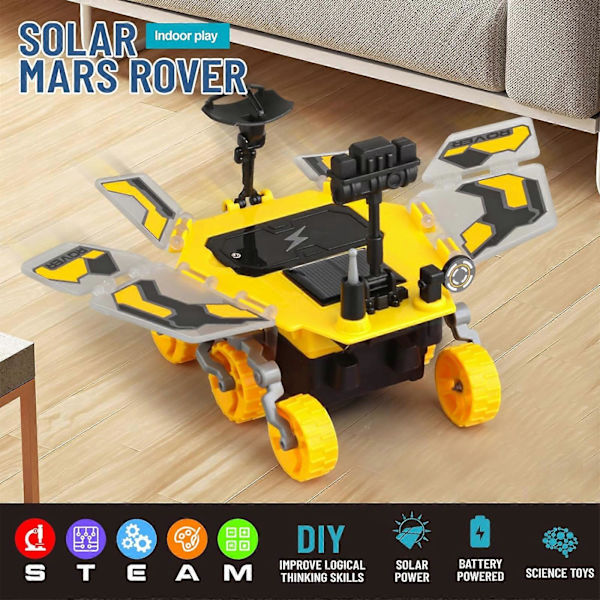 Solcellsrobot Mars Rover-kit med två energilägen, Solcellsrobot Mars Rover-kit, Rymdutforskningsleksak, DIY-utbildningsleksaker för vetenskap och teknik yellow
