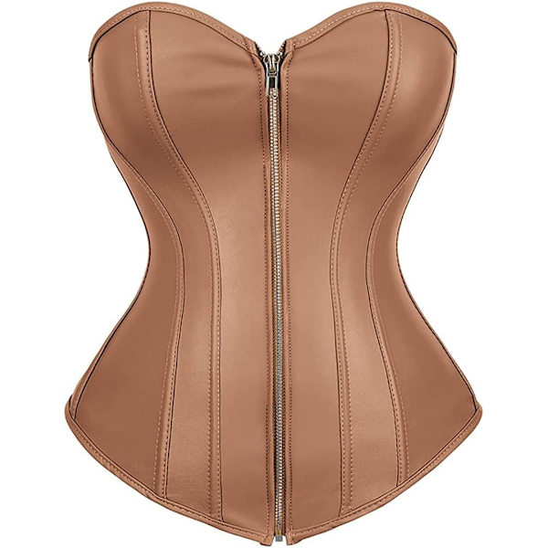 HOU Naisten Korsetit Tekokuvitettu Nahkainen Korsetti Yläosa Steampunk Korsetit Vetoketjullinen Bustier Pirattiasu Ruskea 3X-Suuri