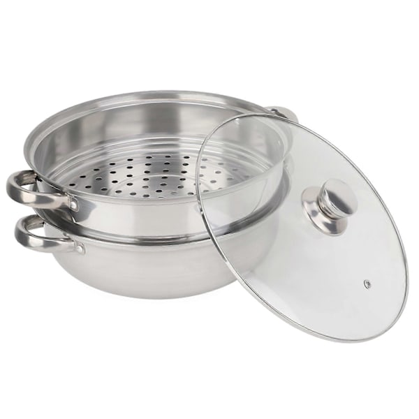 Dampkoker i rustfritt stål, 2-lags dampkokersett med synlig glasslokk, kjøkkenutstyr for matlaging av grønnsaker, sjømat, supper, gryteretter