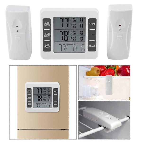 ZK- Kylskåpsfrystermometer Digitalt Alarm Hörbart Alarm med Trådlös Sensor Min/Max Display