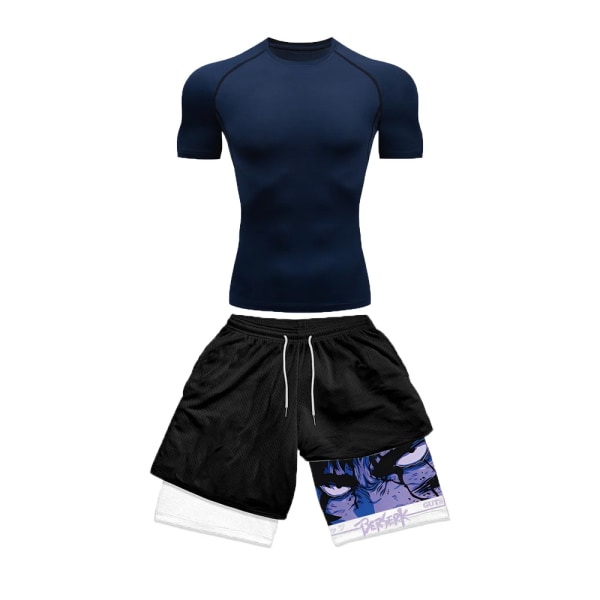 Herre Kompressionssæt Sports Fitness Hurtigtørrende Sæt Stram Kortærmet Anime Dobbelt Lag Shorts Sommer 3DSCDK049 XXXL