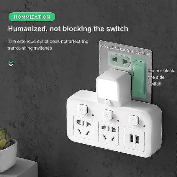 4-veis pluggforlengelse husholdnings multifunksjonskontakt USB multi-plugg veggkontaktforlengelse med uavhengig bryter og LED-lys [DB]