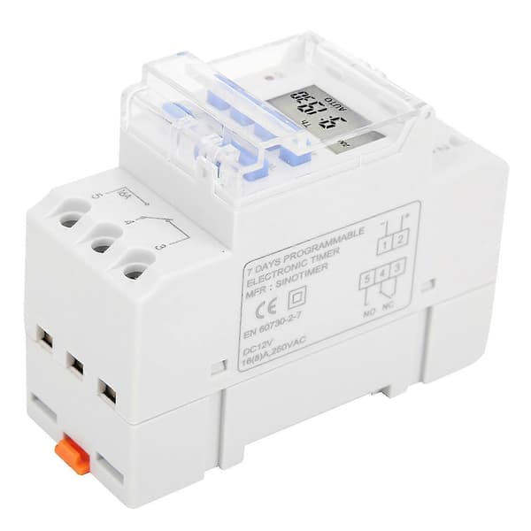 Veckotimer 12V DC 16A LCD-display med nedräkningsfunktion och utbytbart batteri