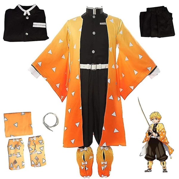 Halloween Party Demon Slayer Agatsuma Zenitsu Cosplay Kostume Outfit Anime Sæt Gave Outfits with Wig 2XL